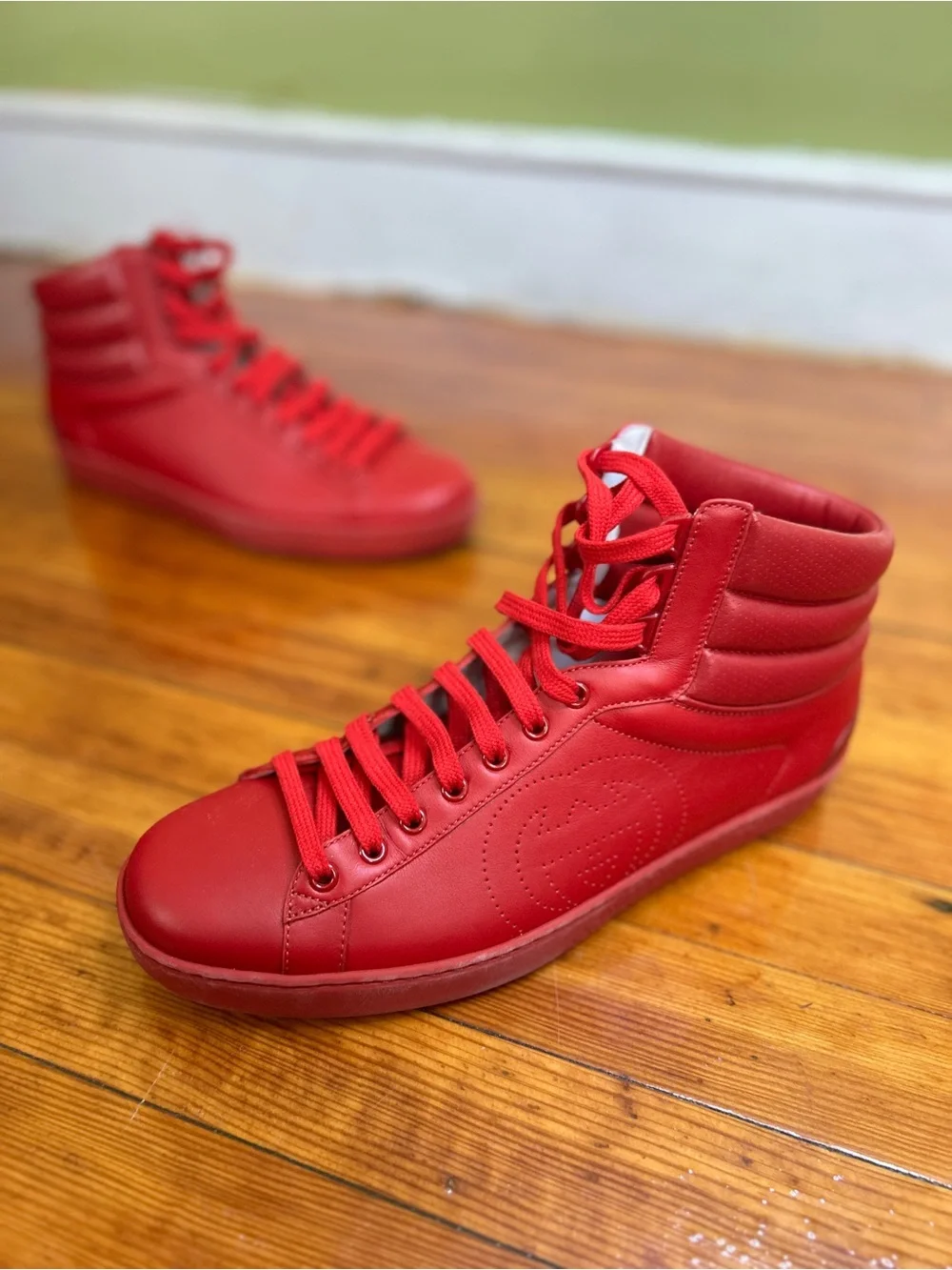 Gucci Ace Red Leather High-Top Sneakers